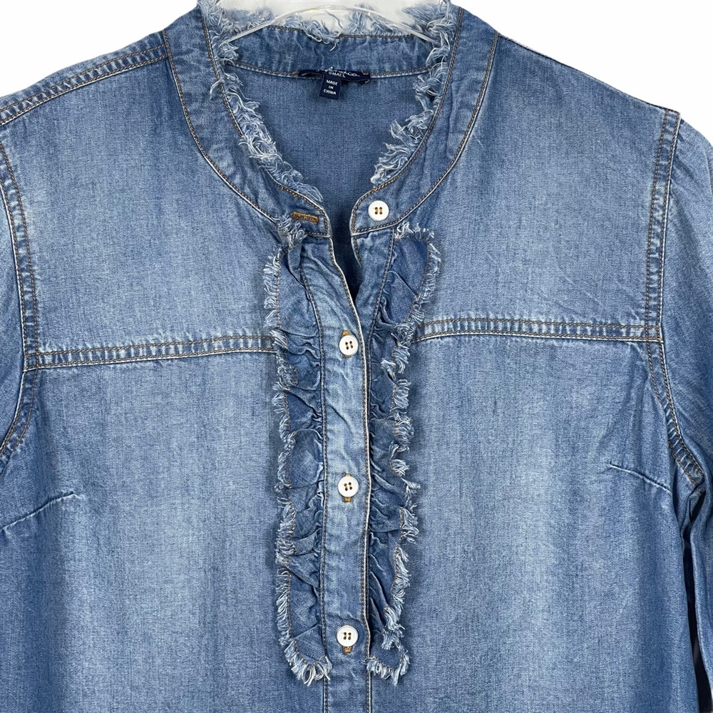 Splendid Indigo Ruffle Chambray Button Front Top S - image 4